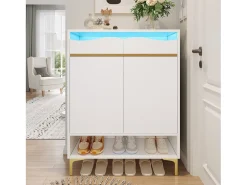 Sapateira branca moderna com LED e 2 gavetas, design e iluminação para corredor