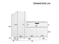 Sapateira branca 90x35x74,5 cm com 3 portas e 1 gaveta, sapateira embutida, estilo simples