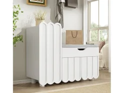 Sapateira branca 90x35x74,5 cm com 3 portas e 1 gaveta, sapateira embutida, estilo simples