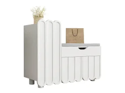Sapateira branca 90x35x74,5 cm com 3 portas e 1 gaveta, sapateira embutida, estilo simples