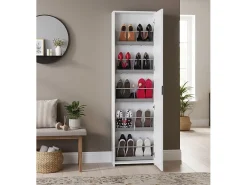 Sapateira Ciclamino, Móvel de entrada multiuso com porta espelhada, Sapateira moderna com 5 prateleiras, 100% Fabricado na Itália, 50x18h178 cm, Branco
