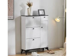 Sapateira com 3 abas, 1 gaveta e 1 porta - 90 x 25 x 121 cm - Aglomerado e metal - Branco