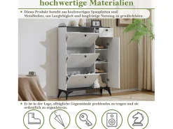 Sapateira com 3 abas, 1 gaveta e 1 porta - 90 x 25 x 121 cm - Aglomerado e metal - Branco