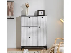 Sapateira com 3 abas, 1 gaveta e 1 porta - 90 x 25 x 121 cm - Aglomerado e metal - Branco