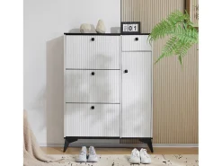 Sapateira com 3 abas, 1 gaveta e 1 porta - 90 x 25 x 121 cm - Aglomerado e metal - Branco