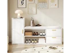 Sapateira com 2 gavetas + 1 armário + assento acolchoado - 128 x 30 x 68 cm - aglomerado - branco