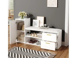 Sapateira com 2 gavetas + 1 armário + assento acolchoado - 128 x 30 x 68 cm - aglomerado - branco