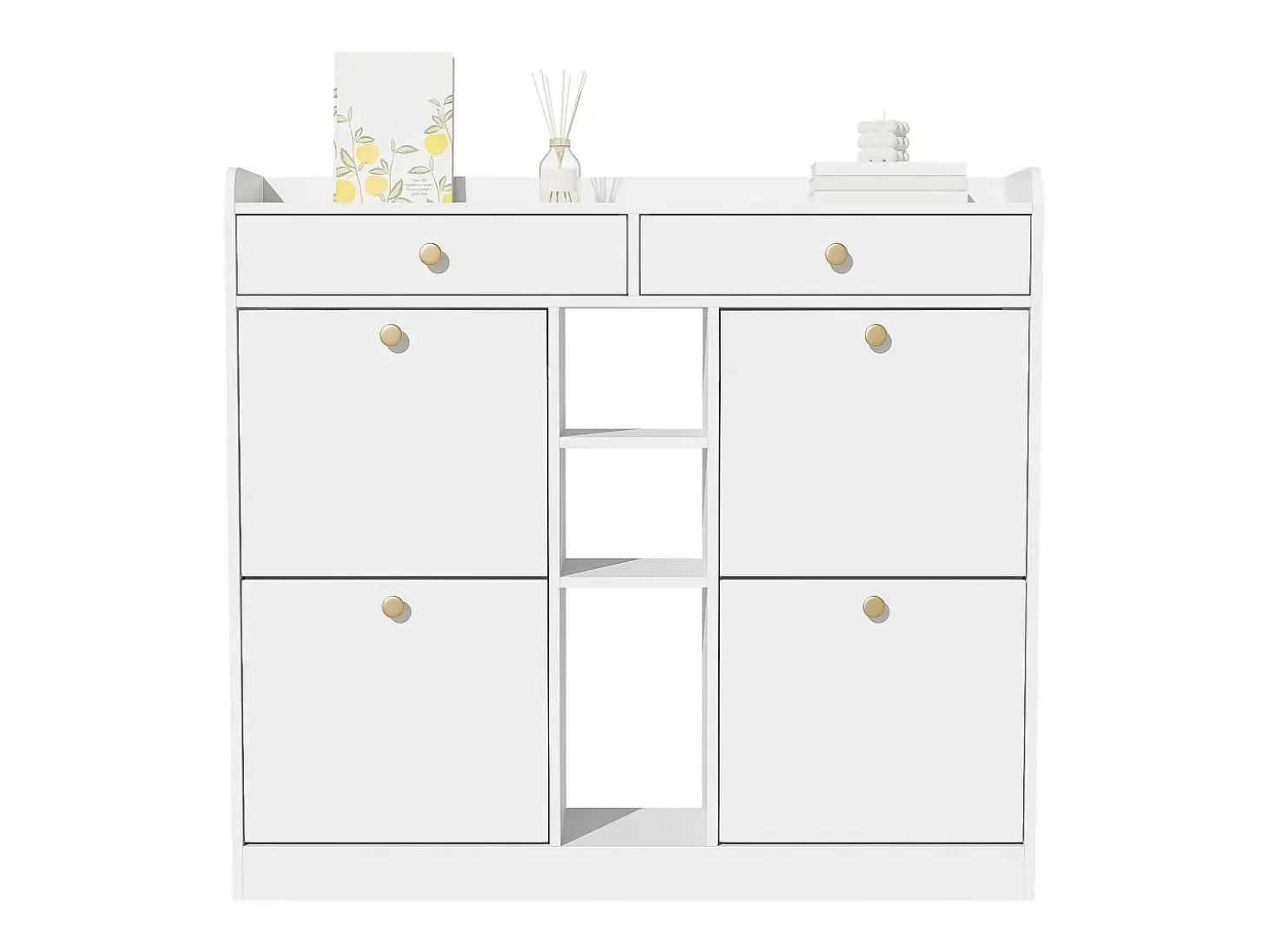 Sapateira com 2 gavetas, 3 compartimentos abertos e 4 portas de batente - 110 x 26 x 100 cm - Aglomerado - Branco
