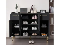 Sapateira com 2 gavetas e 4 portas - 130 x 37 x 100 cm - pés metálicos e aglomerado - Preto