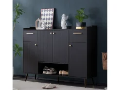 Sapateira com 2 gavetas e 4 portas - 130 x 37 x 100 cm - pés metálicos e aglomerado - Preto