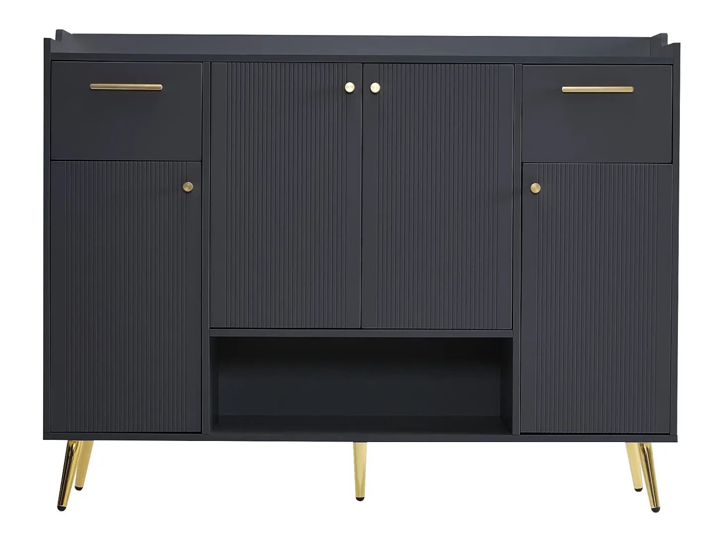 Sapateira com 2 gavetas e 4 portas - 130 x 37 x 100 cm - pés metálicos e aglomerado - Preto