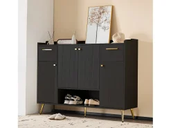 Sapateira com 2 gavetas e 4 portas - 130 x 37 x 100 cm - pés metálicos e aglomerado - Preto