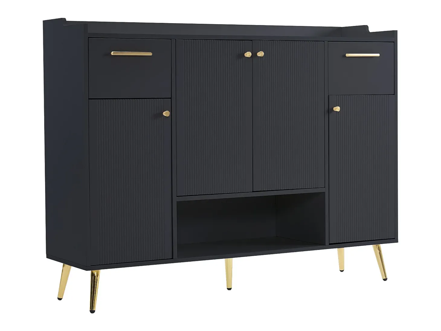 Sapateira com 2 gavetas e 4 portas - 130 x 37 x 100 cm - pés metálicos e aglomerado - Preto