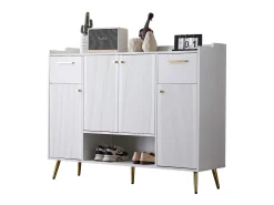 Sapateira com 2 gavetas e 4 portas - 130 x 37 x 100 cm - pés metálicos e aglomerado - Branco