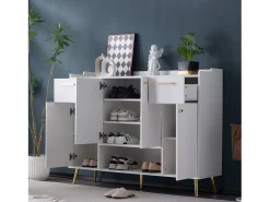 Sapateira com 2 gavetas e 4 portas - 130 x 37 x 100 cm - pés metálicos e aglomerado - Branco