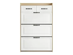 Sapateira com 2 gavetas e 3 portas - Puxadores pretos - Branco + natural
