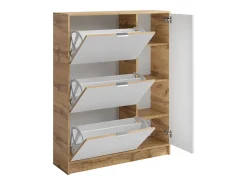 Sapateira com 1 porta e 3 compartimentos rebatíveis - Natural e Branco - JANAKIA