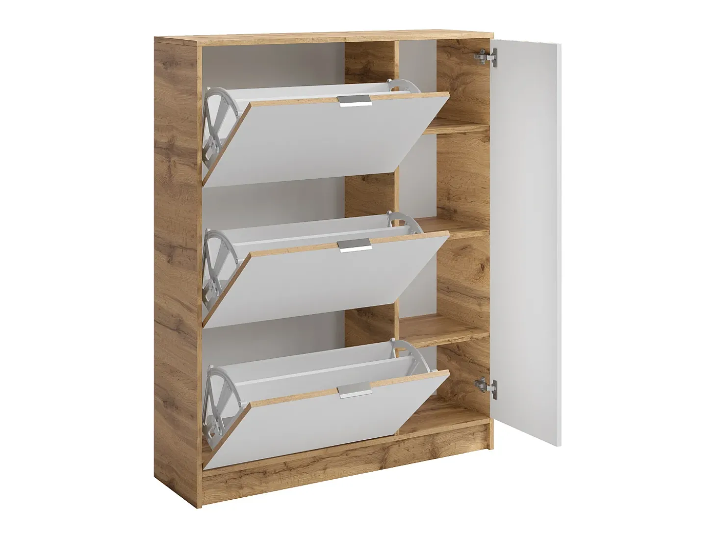 Sapateira com 1 porta e 3 compartimentos rebatíveis - Natural e Branco - JANAKIA