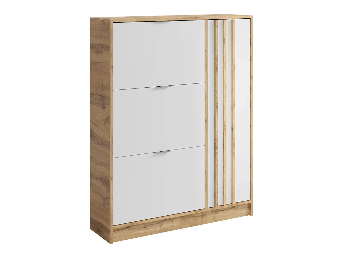 Sapateira com 1 porta e 3 compartimentos rebatíveis - Natural e Branco - JANAKIA