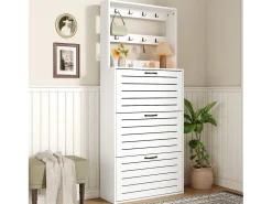 Sapateira com 3 portas - 70 x 25 x 165 cm - sapateira com ganchos - aglomerado - branco