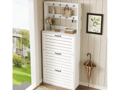 Sapateira com 3 portas - 70 x 25 x 165 cm - sapateira com ganchos - aglomerado - branco