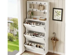 Sapateira com 3 portas - 70 x 25 x 165 cm - sapateira com ganchos - aglomerado - branco