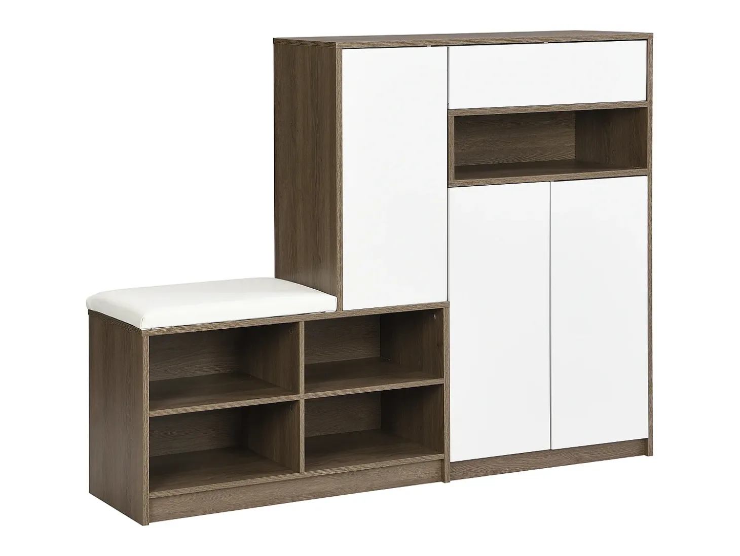 Sapateira com 3 portas, 1 gaveta e banco estofado - Madeira PB - Branco