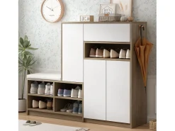 Sapateira com 3 portas, 1 gaveta e banco estofado - Madeira PB - Branco