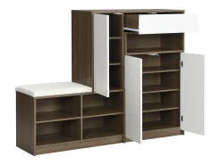 Sapateira com 3 portas, 1 gaveta e banco estofado - Madeira PB - Branco