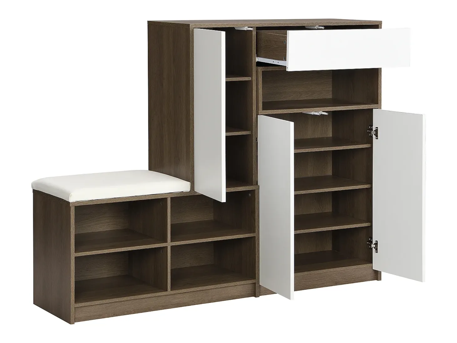 Sapateira com 3 portas, 1 gaveta e banco estofado - Madeira PB - Branco