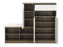 Sapateira com 3 portas, 1 gaveta e banco estofado - Madeira PB - Branco