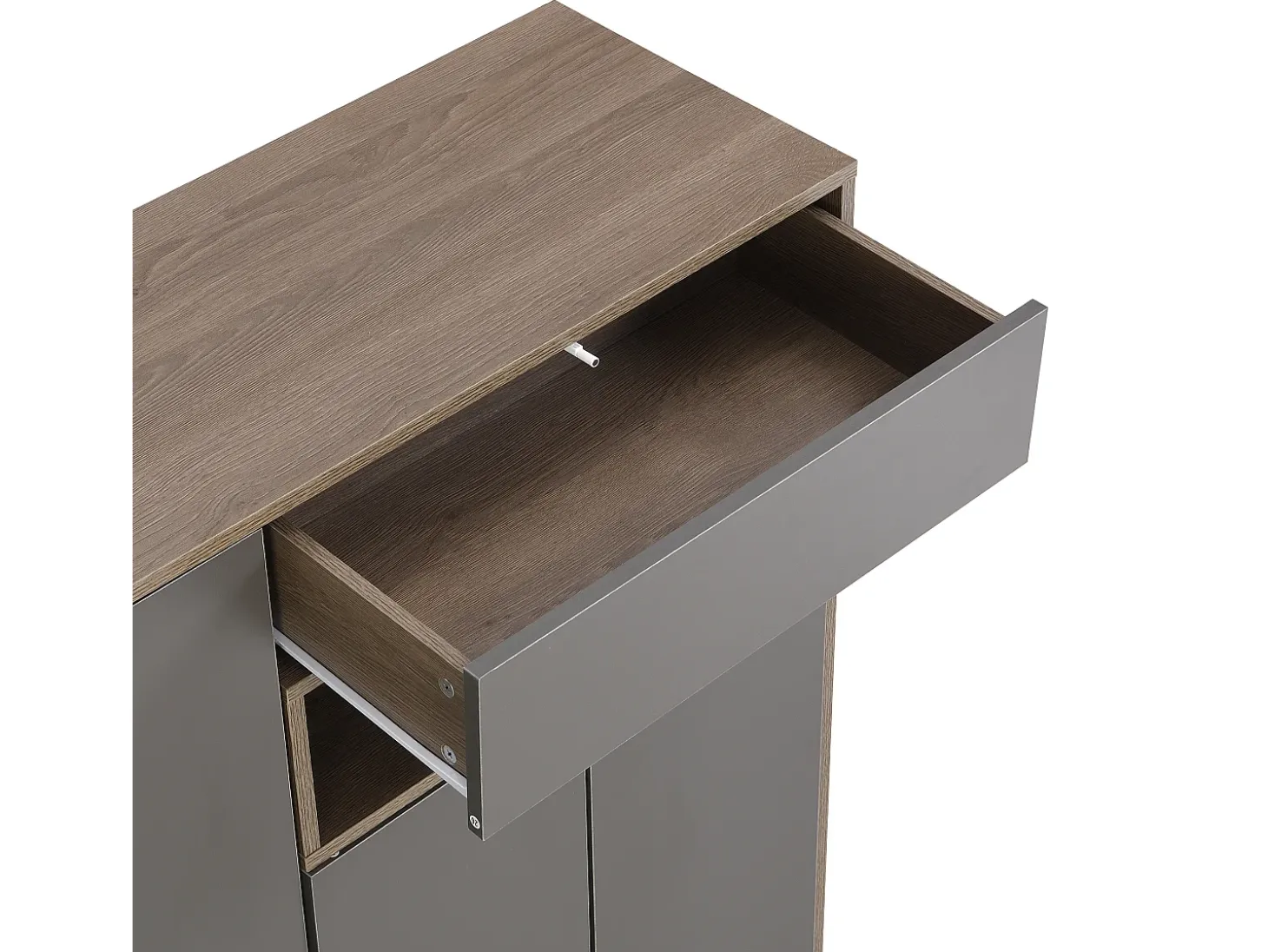 Sapateira com 3 portas, 1 gaveta e banco estofado - Madeira PB - Cinza
