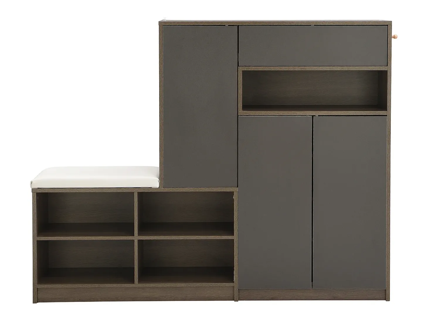 Sapateira com 3 portas, 1 gaveta e banco estofado - Madeira PB - Cinza