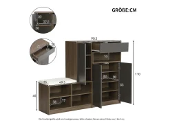 Sapateira com 3 portas, 1 gaveta e banco estofado - Madeira PB - Cinza