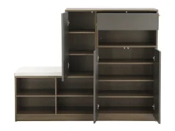 Sapateira com 3 portas, 1 gaveta e banco estofado - Madeira PB - Cinza