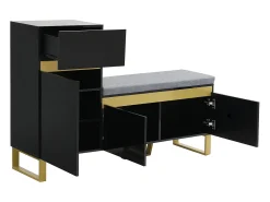 Sapateira com 3 portas, 1 gaveta e almofada - Preto e dourado