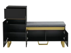 Sapateira com 3 portas, 1 gaveta e almofada - Preto e dourado