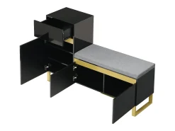 Sapateira com 3 portas, 1 gaveta e almofada - Preto e dourado