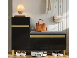 Sapateira com 3 portas, 1 gaveta e almofada - Preto e dourado