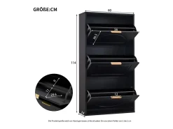 Sapateira com 3 portas - Preta 60 x 24 x 114 cm