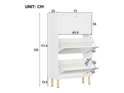 Sapateira com 3 portas basculantes com ranhuras - 73 x 23 x 125 cm - com 6 prateleiras - MDF + aglomerado - branca