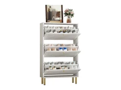 Sapateira com 3 portas basculantes com ranhuras - 73 x 23 x 125 cm - com 6 prateleiras - MDF + aglomerado - branca