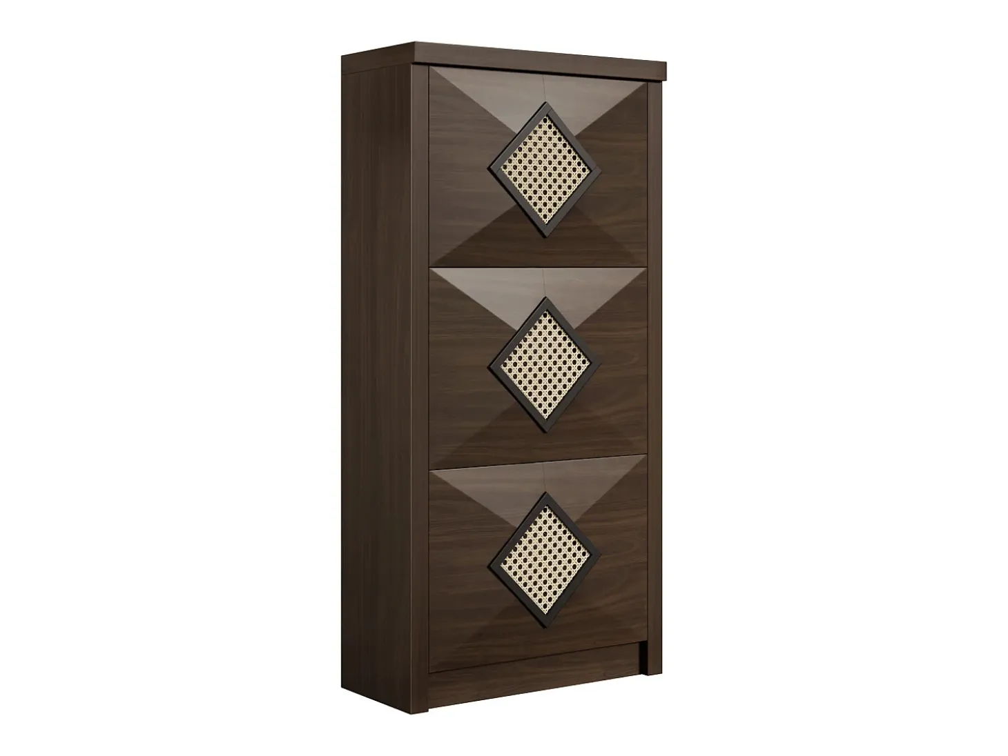 Sapateira com 3 portas basculantes, 54x25x115 cm - Estilo vintage em madeira castanha escura