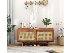 Sapateira com 2 portas de correr - Prateleiras ajustáveis- Cor natural