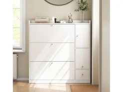 Sapateira com 4 portas e 1 banco dobrável - 119 x 24 x 122 cm - Aglomerado - Branco