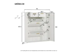 Sapateira com 3 portas e 2 gavetas - 95 x 24 x 107,5 cm - Prateleiras reguláveis - Aglomerado - Branco