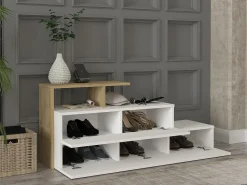 Sapateira com 2 portas e 1 prateleira - Branco e Natural - DAVISTA