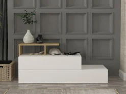 Sapateira com 2 portas e 1 prateleira - Branco e Natural - DAVISTA