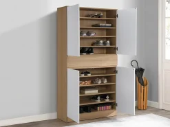 Sapateira com 4 portas e 1 gaveta branco e natural - COVIANA