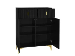 Sapateira com 2 portas e 2 gavetas - Painéis texturados - Preto